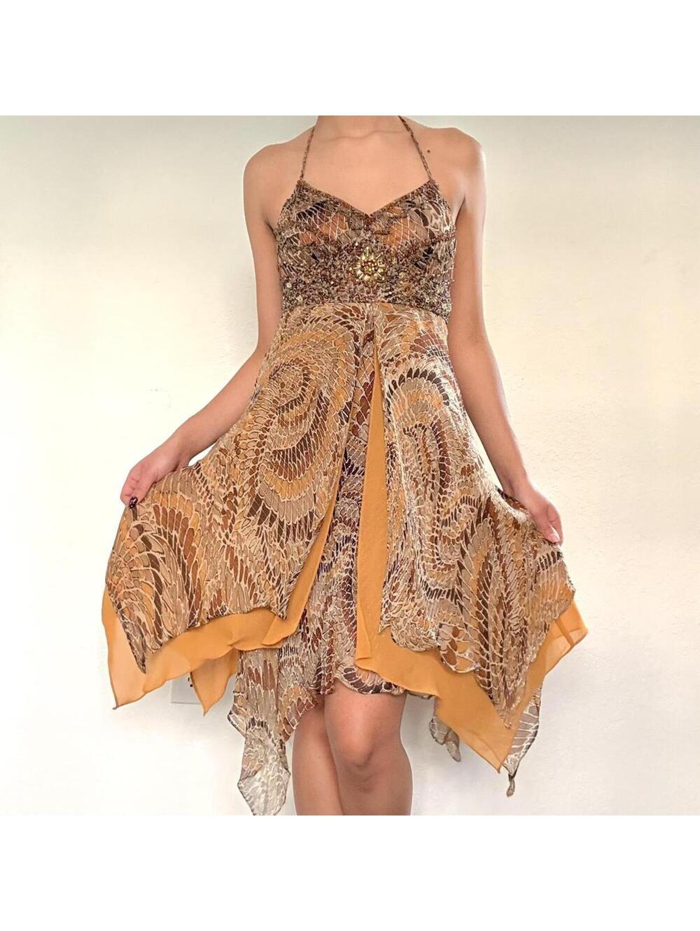 Sue Wong Silk Beaded Handkerchief Dress